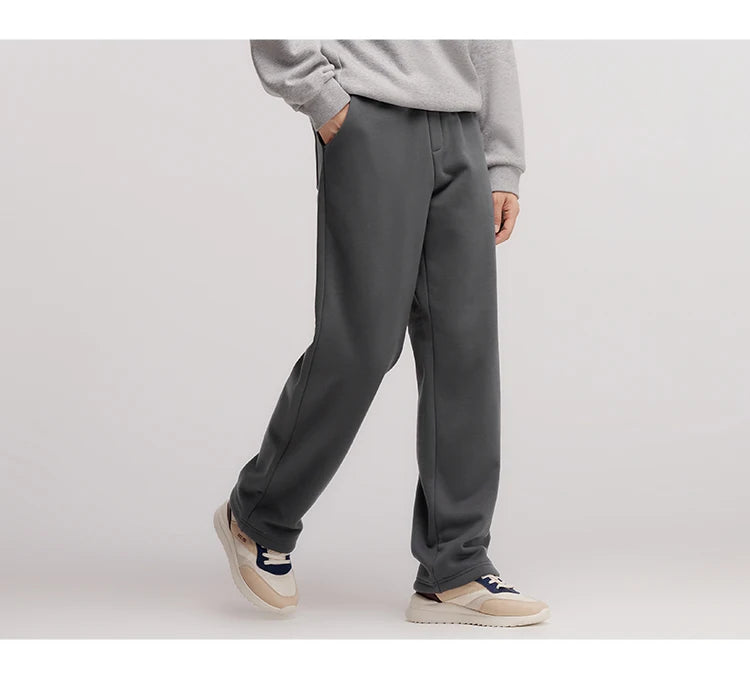 Semir Pants Men Fleece Lined 2024 Winter New Thermal Bacteriostatic Solid Color Loose Elastic Waist Straight Leg Pants