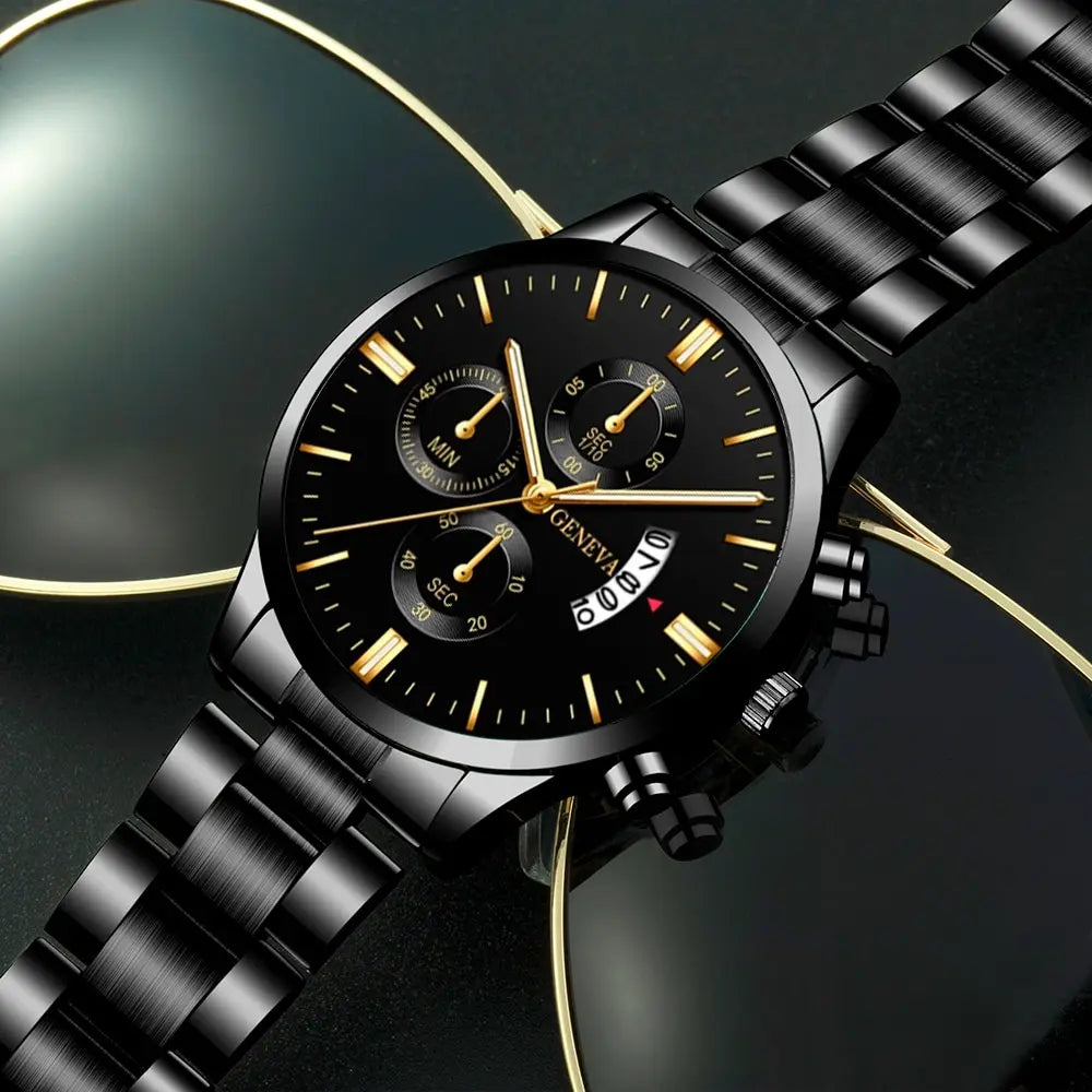 Fashion Men Black Stainless Steel Watch Luxury