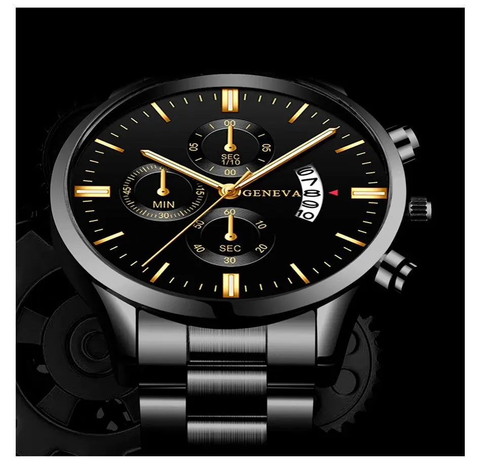 Fashion Men Black Stainless Steel Watch Luxury