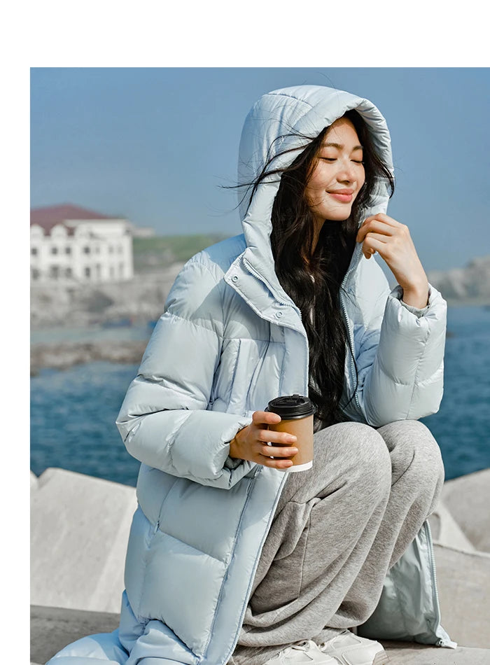 Semir Down Jacket Women Long Length Three-Proof Versatile 2024 Updated Winter New Loose Hooded Coat Simple Down Jacket