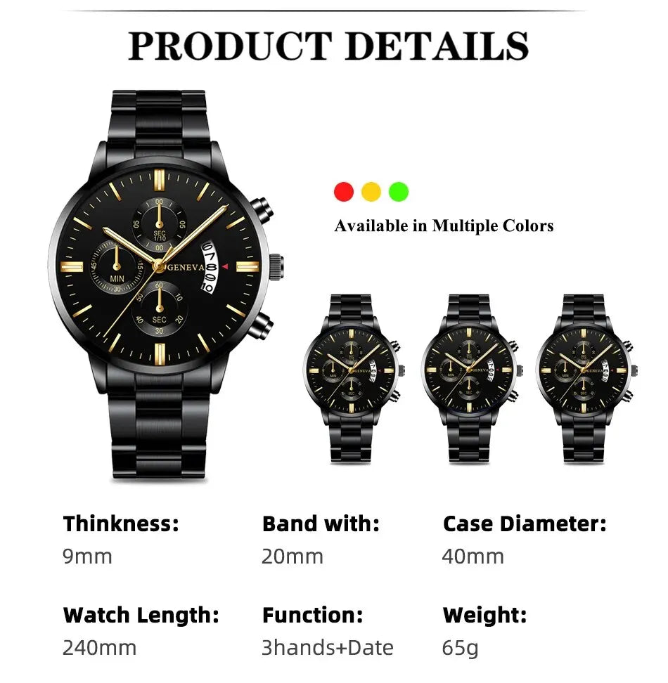 Fashion Men Black Stainless Steel Watch Luxury