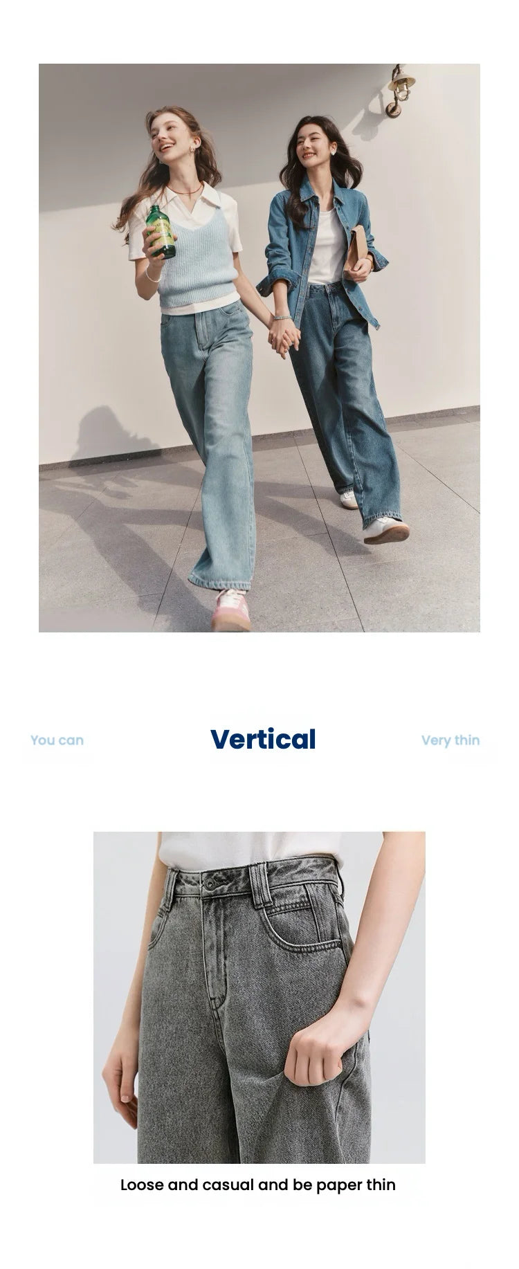 Semir Jeans Women 2024 New Winter Style with Fleece-Lined Floor-Length Trousers Hong Kong Style Wide-Leg Trousers