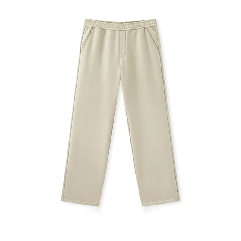Semir Pants Men Fleece Lined 2024 Winter New Thermal Bacteriostatic Solid Color Loose Elastic Waist Straight Leg Pants