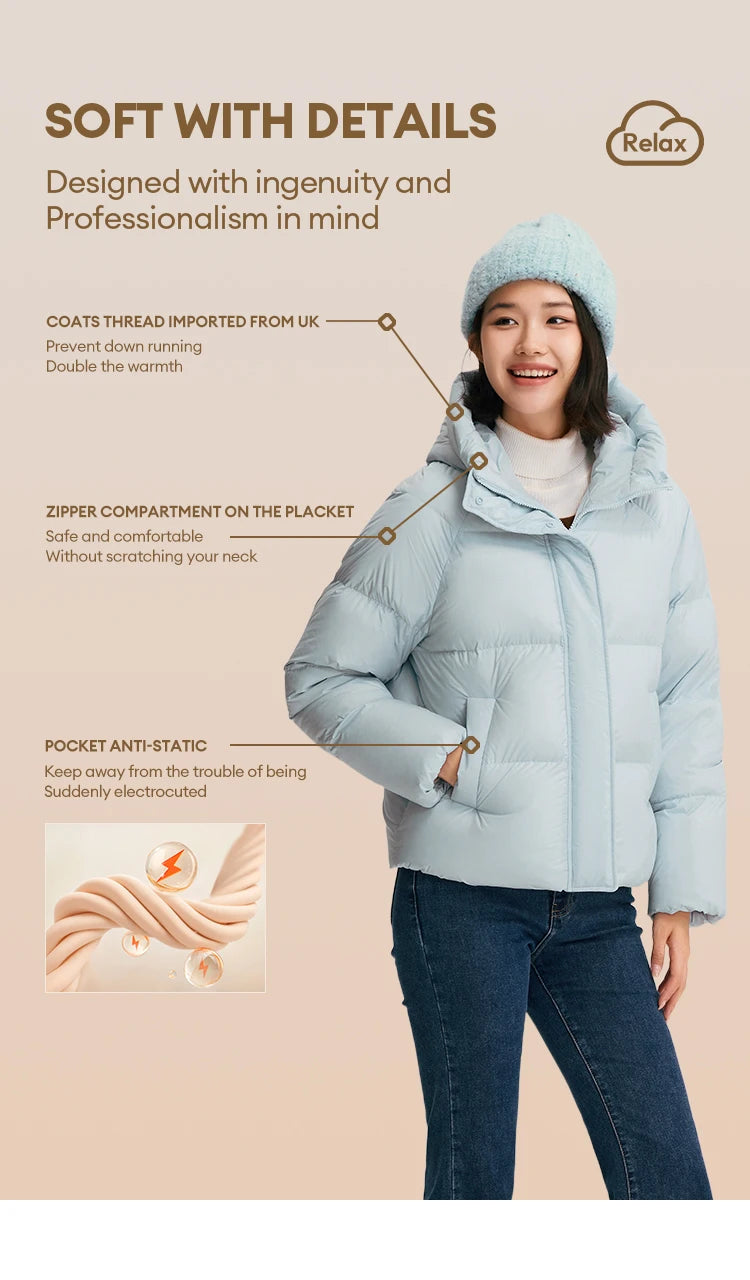 Semir Down Jacket Women Solid Color Loose Versatile 2024 Winter New Three-Proof Hooded Puffer Coat Down Jacket
