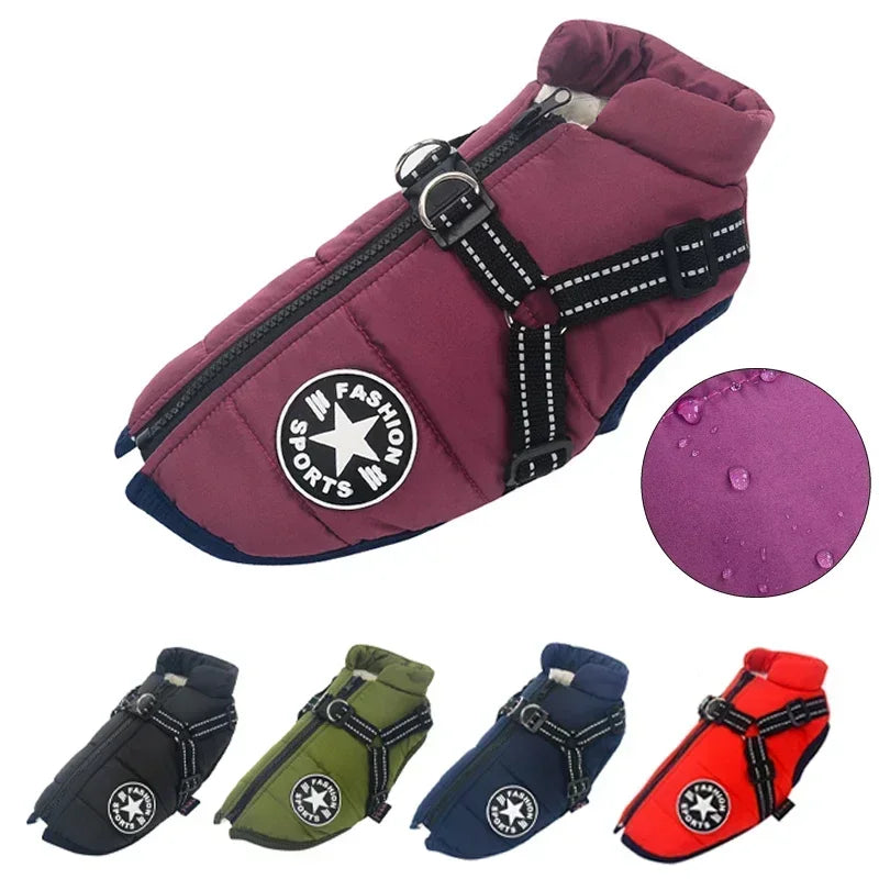 Pet Dog Jacket With Harness Winter Warm Dog Clothes For Labrador Waterproof Small Dog Coat Chihuahua French Bulldog Outfits
