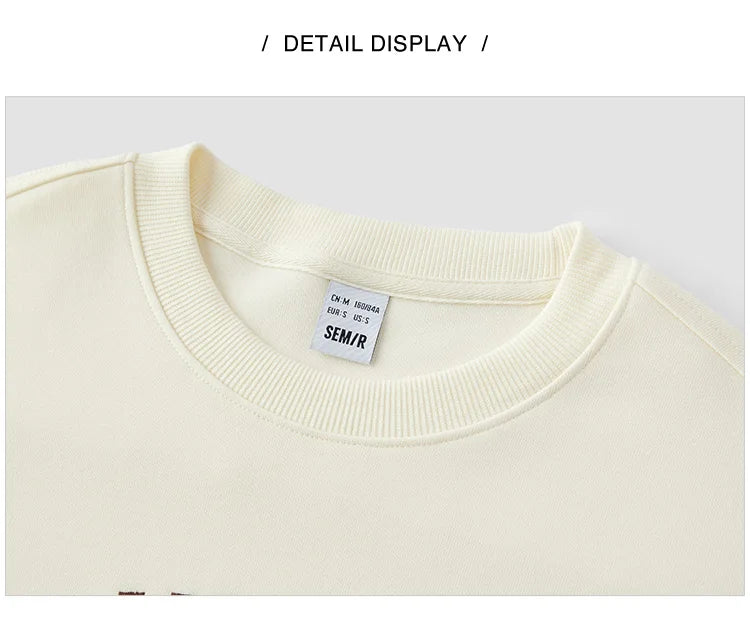 Semir Hoodie Women Design-featured Embroidered Loose and Lazy 2025 New Spring Round-neck Drop-shoulder Pullover Fashionable