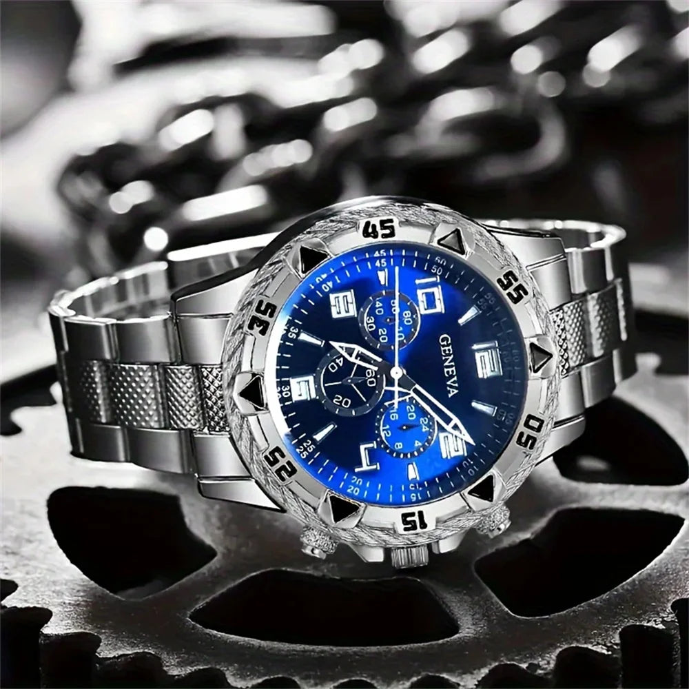 2pcs/set Men Business Watches Fashion Arabic Dial Steel