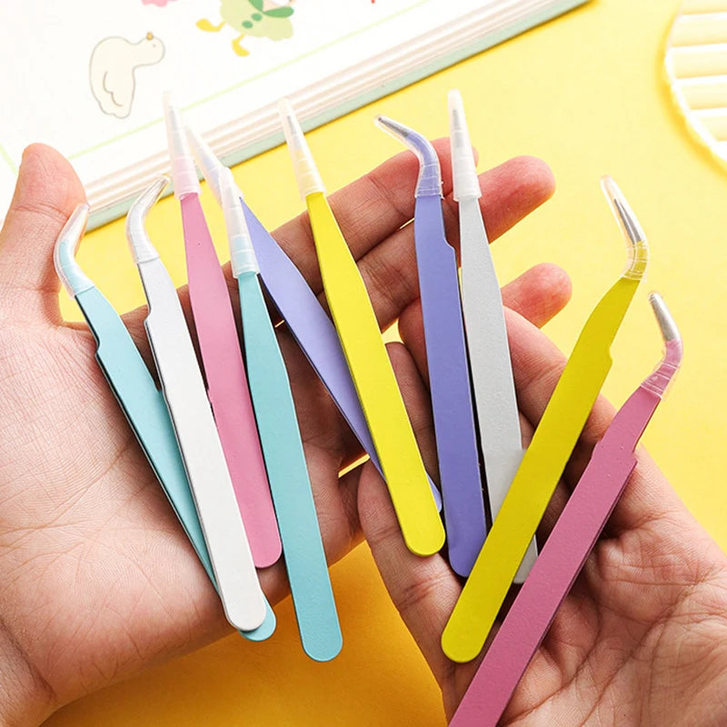 Stainless Steel Straight Curved Tweezers Colorful