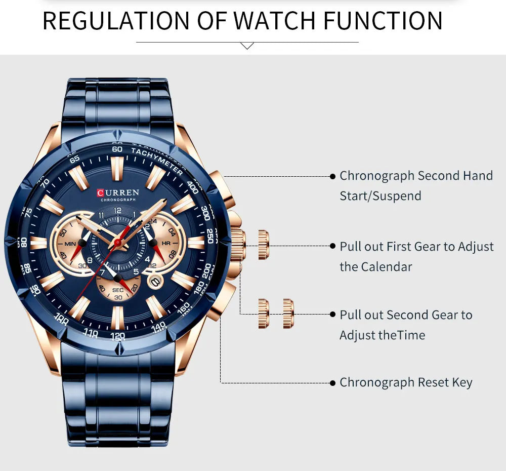 Casual Sport Chronograph Men's Watches Stainless Steel