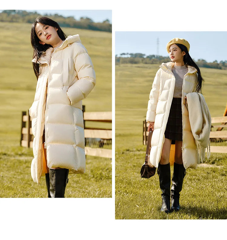 Semir Down Jacket Women Long Length Three-Proof Versatile 2024 Updated Winter New Loose Hooded Coat Simple Down Jacket