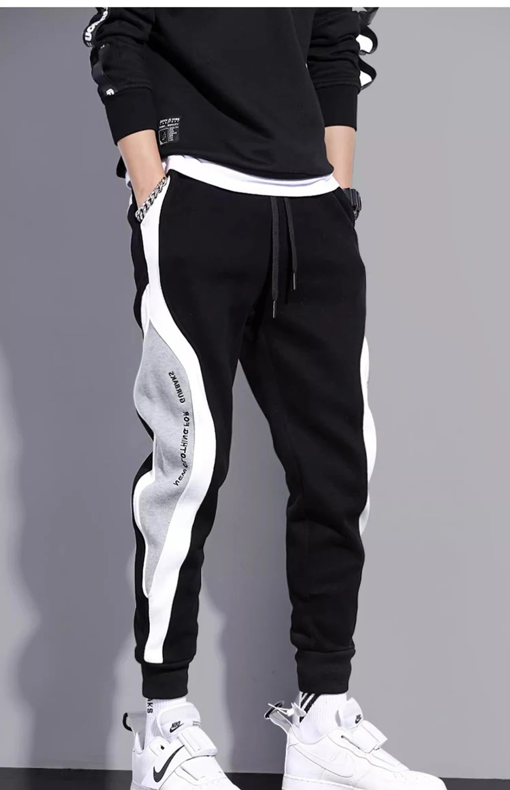 Spring Autumn Men's Sports Pants Male Loose Fitting Leggings Patchwork Running Training Casual Pants Fashion Outfit Trousers