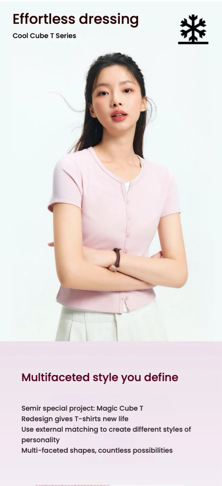 Semir Short Sleeve T-Shirt Women Cropped Petite-Friendly Elegant 2025 New Summer Embroidered Slim Fit Cardigan Versatile