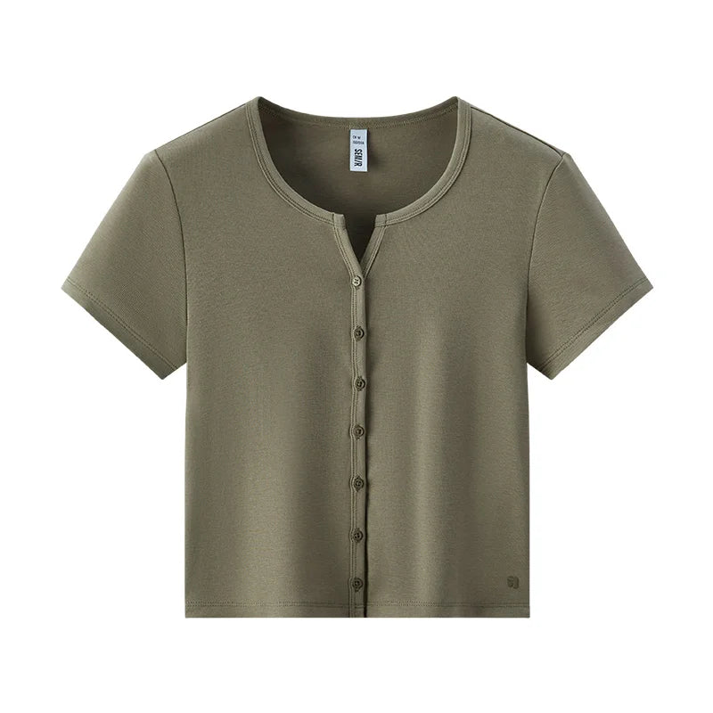 Semir Short Sleeve T-Shirt Women Cropped Petite-Friendly Elegant 2025 New Summer Embroidered Slim Fit Cardigan Versatile