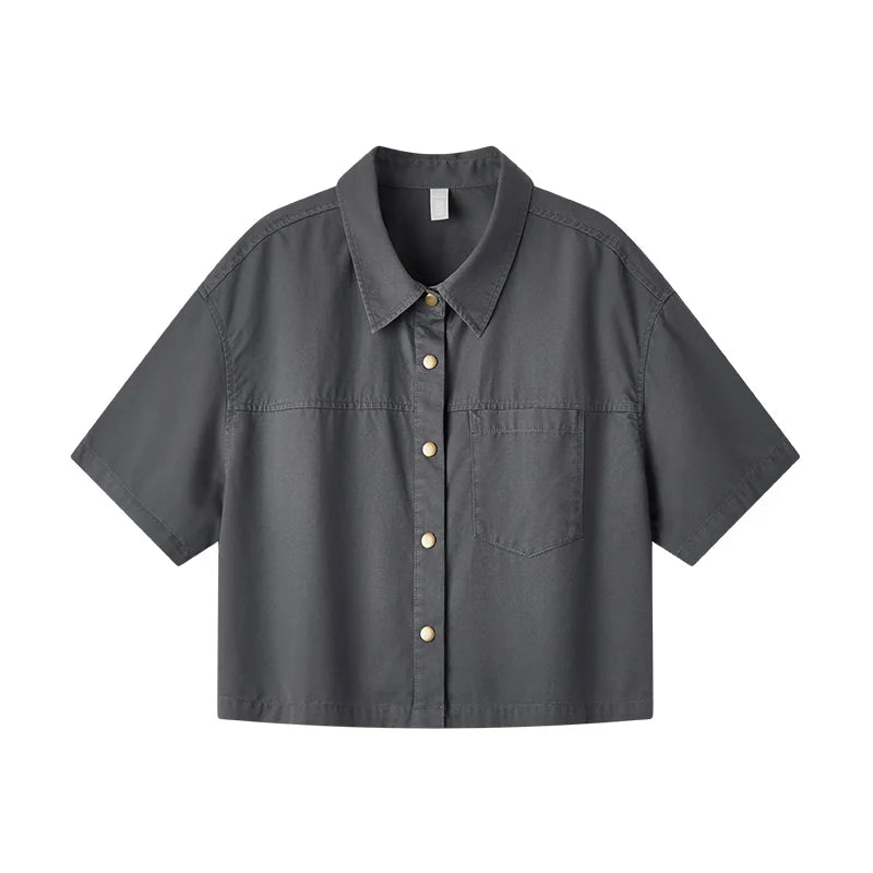 Semir Women Blouse 2024 Summer Short Blouse With Small Collar Loose Fit And Vintage-Inspired Design Shirt Female