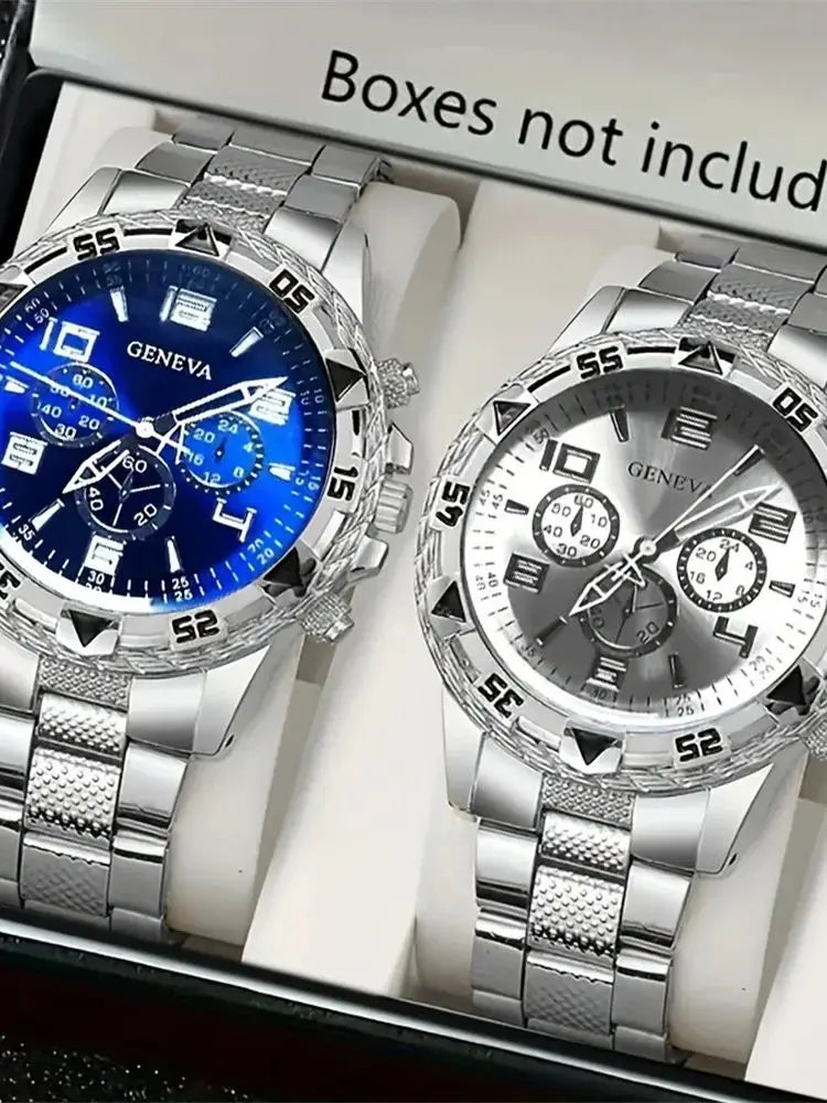 2pcs/set Men Business Watches Fashion Arabic Dial Steel