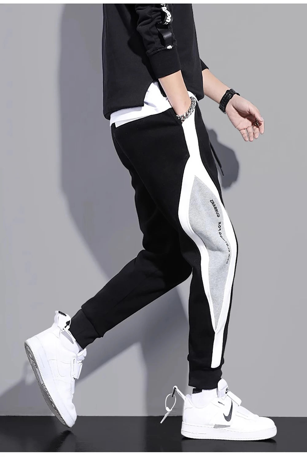 Spring Autumn Men's Sports Pants Male Loose Fitting Leggings Patchwork Running Training Casual Pants Fashion Outfit Trousers
