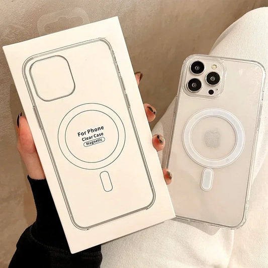 Luxury Transparet Magsafe Wireless Charging Case For iPhone16 15 14 13 12 11 Pro Max Plus Mini Magnetic Transparent Bumper Cover