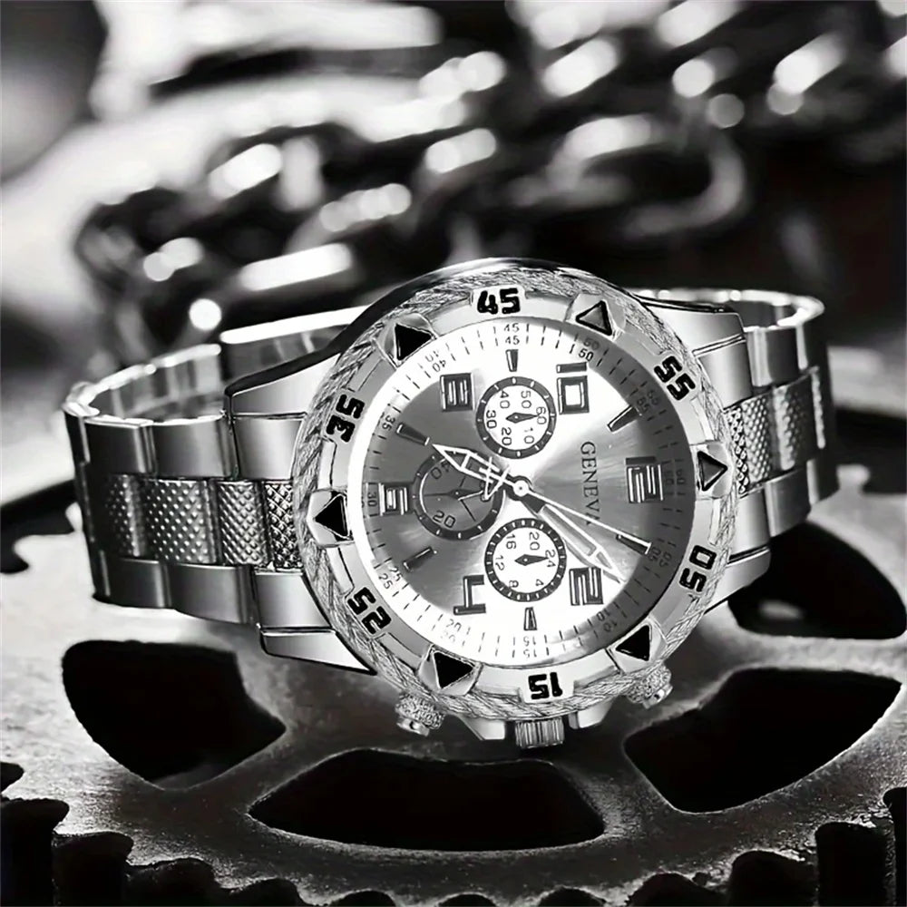 2pcs/set Men Business Watches Fashion Arabic Dial Steel