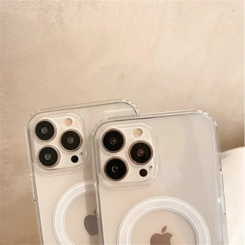 Luxury Transparet Magsafe Wireless Charging Case For iPhone16 15 14 13 12 11 Pro Max Plus Mini Magnetic Transparent Bumper Cover