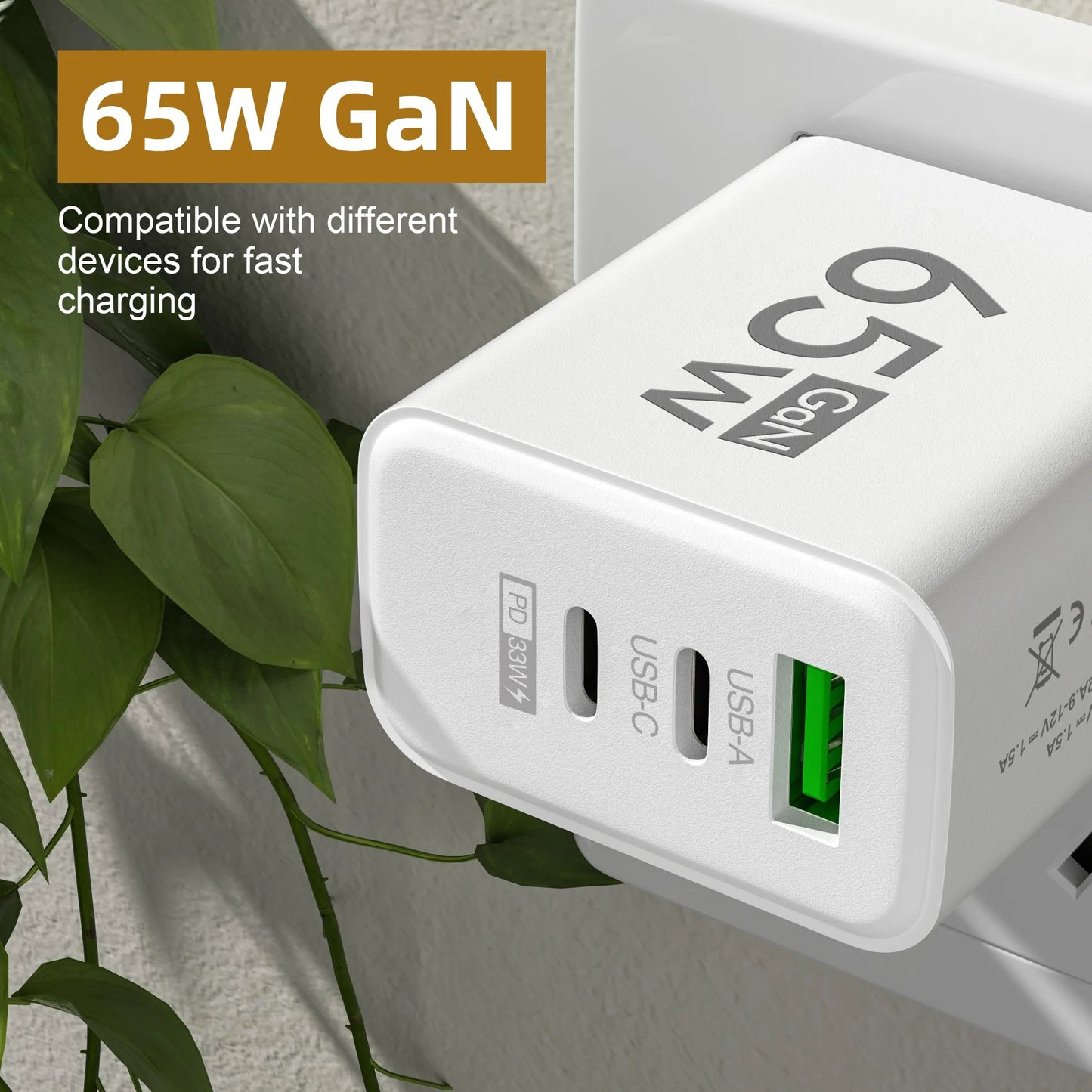65W GaN Fast Charger USB Type C PD QC3.0 Quick Charging Charger Mobile Phone Adapter for iPhone 14 15 Pro Xiaomi Samsung Huawei