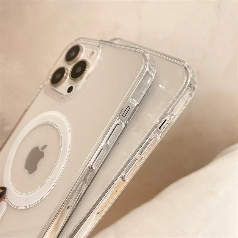 Luxury Transparet Magsafe Wireless Charging Case For iPhone16 15 14 13 12 11 Pro Max Plus Mini Magnetic Transparent Bumper Cover