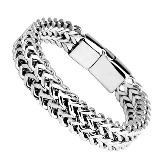 Stainless Steel Braided Double Row Front and Rear Fish Scale Alloy Magnetic Buckle Bracelet