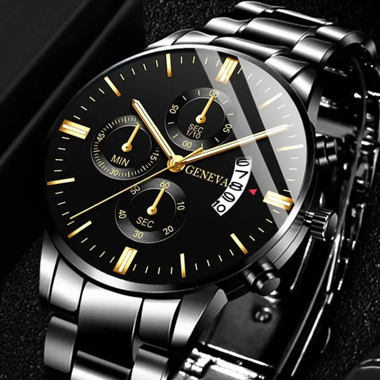 Fashion Men Black Stainless Steel Watch Luxury