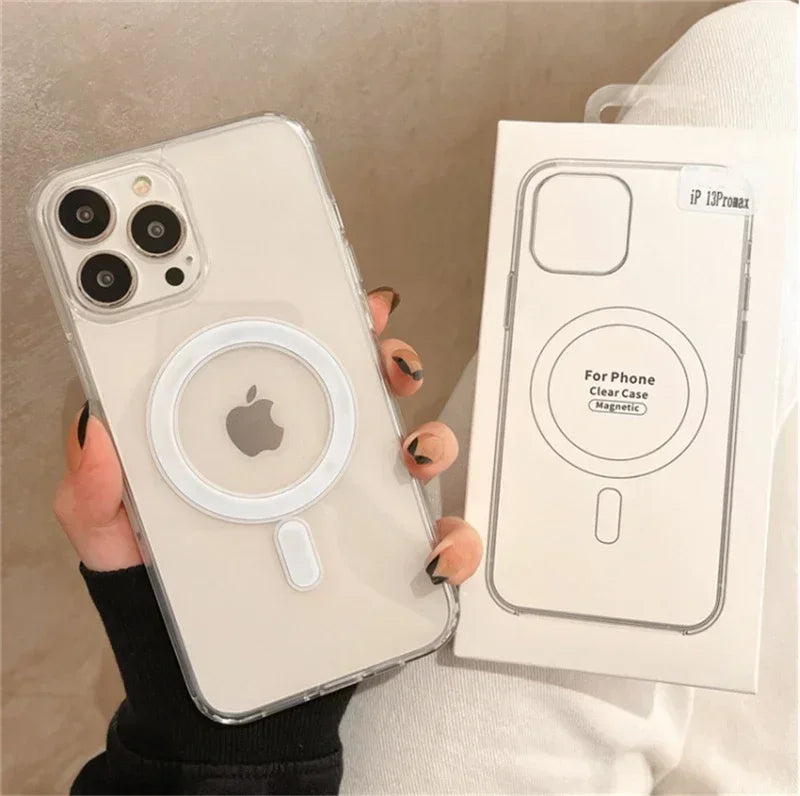 Luxury Transparet Magsafe Wireless Charging Case For iPhone16 15 14 13 12 11 Pro Max Plus Mini Magnetic Transparent Bumper Cover