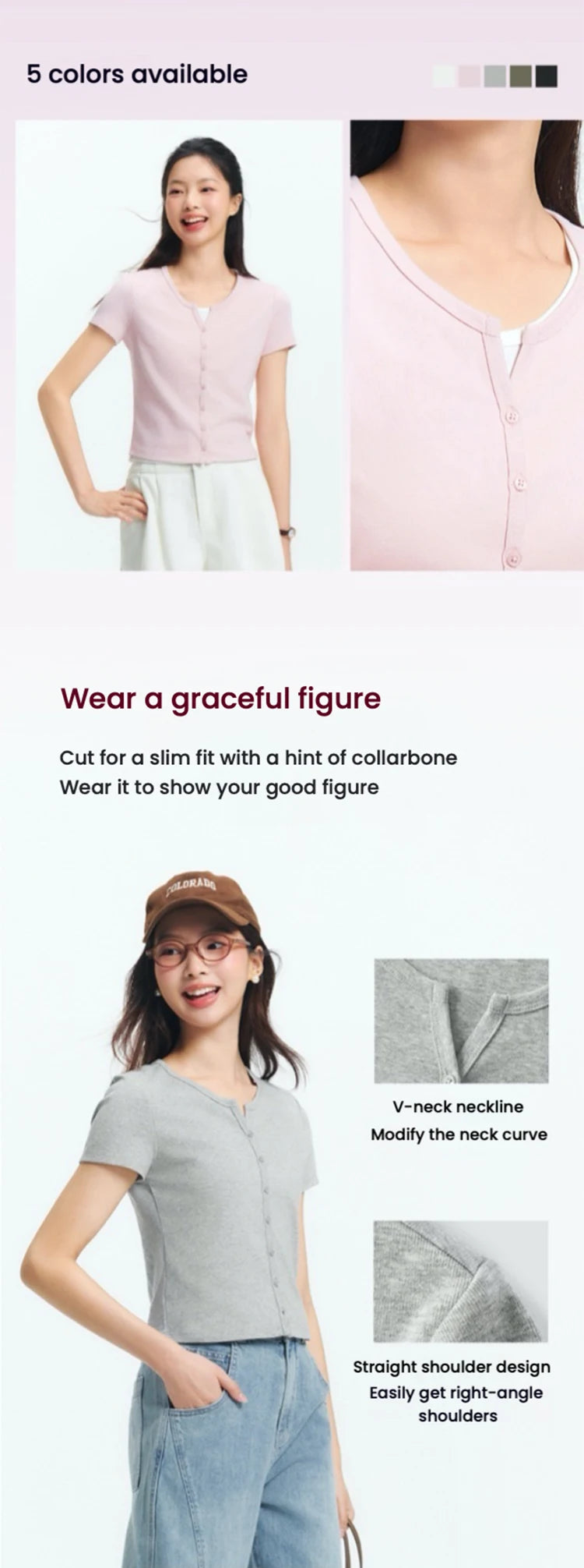 Semir Short Sleeve T-Shirt Women Cropped Petite-Friendly Elegant 2025 New Summer Embroidered Slim Fit Cardigan Versatile