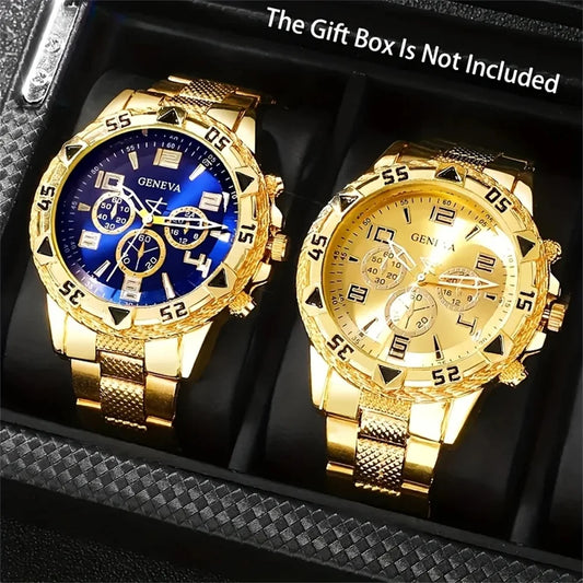 2pcs/set Men Business Watches Fashion Arabic Dial Steel