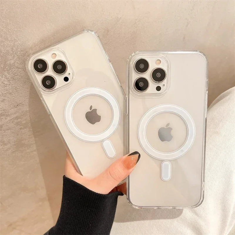 Luxury Transparet Magsafe Wireless Charging Case For iPhone16 15 14 13 12 11 Pro Max Plus Mini Magnetic Transparent Bumper Cover
