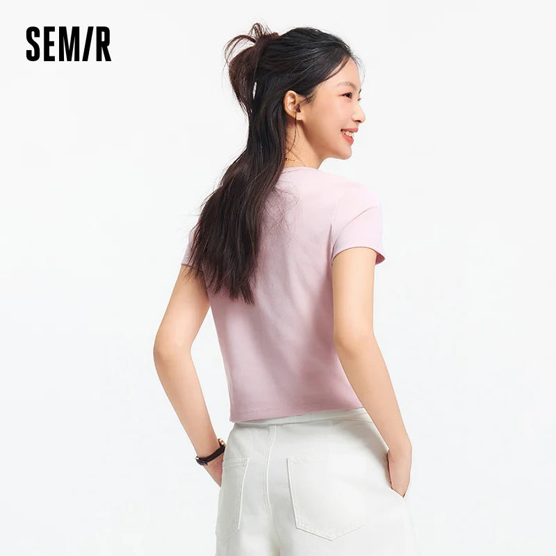 Semir Short Sleeve T-Shirt Women Cropped Petite-Friendly Elegant 2025 New Summer Embroidered Slim Fit Cardigan Versatile