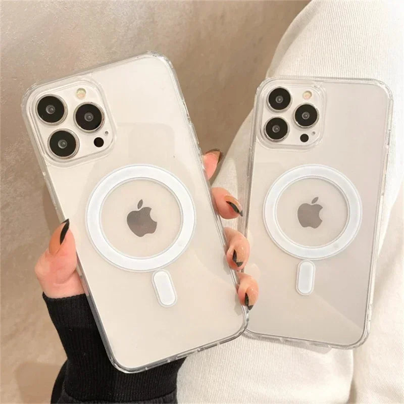 Luxury Transparet Magsafe Wireless Charging Case For iPhone16 15 14 13 12 11 Pro Max Plus Mini Magnetic Transparent Bumper Cover
