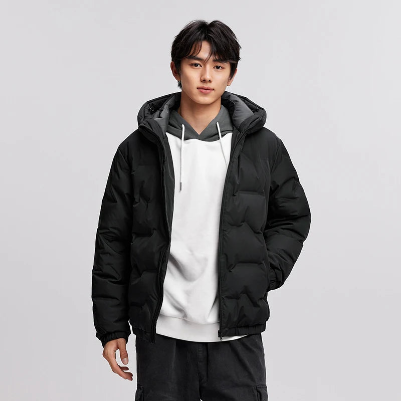 Semir Down Jacket Men 2024 New Waterproof Hooded Outerwear Winter Clothing Solid Color Versatile Direct-Injection Down Thickened