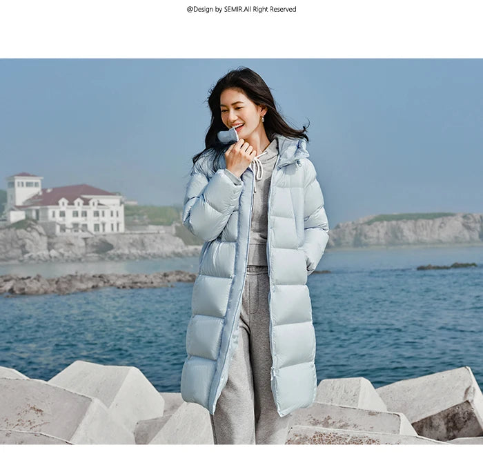 Semir Down Jacket Women Long Length Three-Proof Versatile 2024 Updated Winter New Loose Hooded Coat Simple Down Jacket