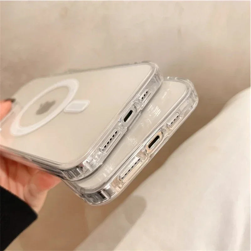 Luxury Transparet Magsafe Wireless Charging Case For iPhone16 15 14 13 12 11 Pro Max Plus Mini Magnetic Transparent Bumper Cover