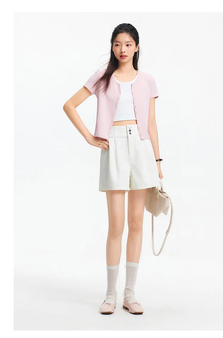 Semir Short Sleeve T-Shirt Women Cropped Petite-Friendly Elegant 2025 New Summer Embroidered Slim Fit Cardigan Versatile