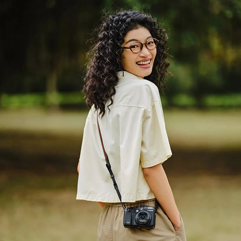 Semir Women Blouse 2024 Summer Short Blouse With Small Collar Loose Fit And Vintage-Inspired Design Shirt Female