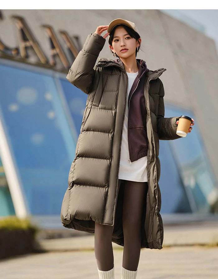 Semir Down Jacket Women Long Length Three-Proof Versatile 2024 Updated Winter New Loose Hooded Coat Simple Down Jacket
