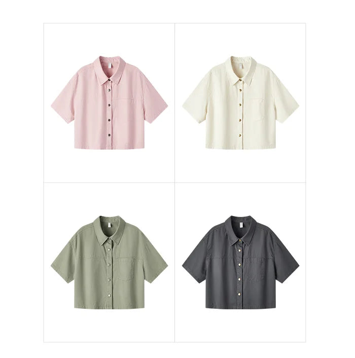 Semir Women Blouse 2024 Summer Short Blouse With Small Collar Loose Fit And Vintage-Inspired Design Shirt Female