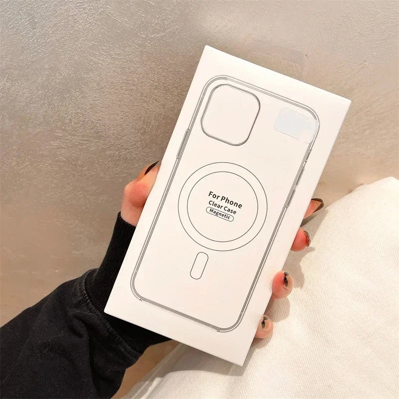 Luxury Transparet Magsafe Wireless Charging Case For iPhone16 15 14 13 12 11 Pro Max Plus Mini Magnetic Transparent Bumper Cover
