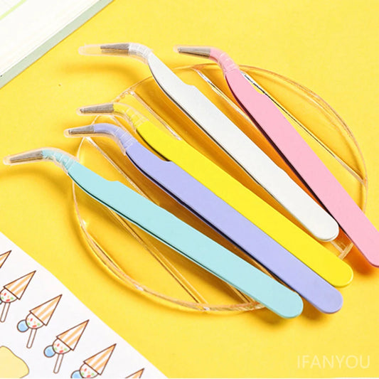 Stainless Steel Straight Curved Tweezers Colorful