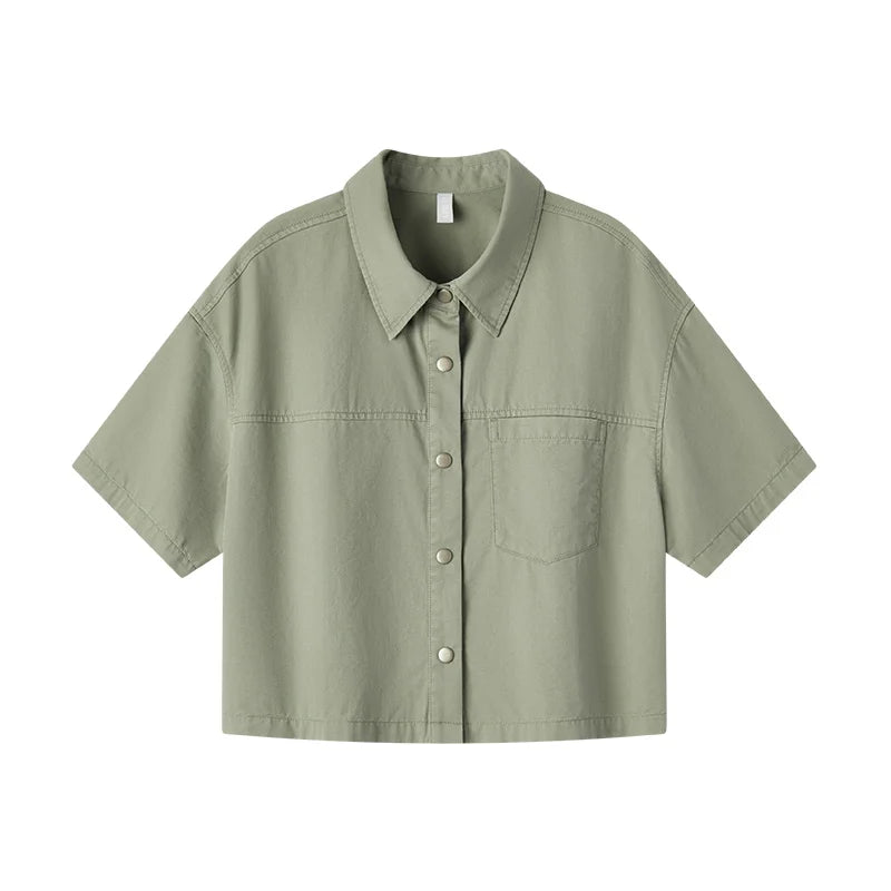 Semir Women Blouse 2024 Summer Short Blouse With Small Collar Loose Fit And Vintage-Inspired Design Shirt Female