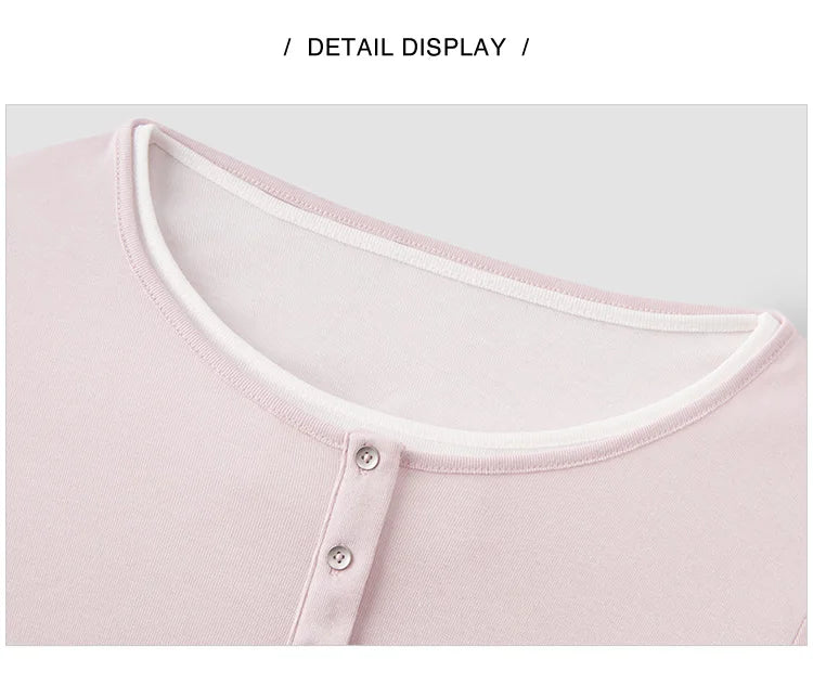 Semir Long Sleeve T-Shirt Women Short Skinny Slimming Simple 2025 Spring New Faux Two-piece Contrast Color Bottoming Shirt