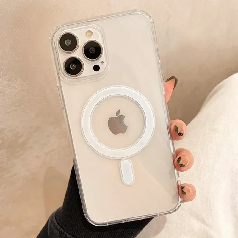 Luxury Transparet Magsafe Wireless Charging Case For iPhone16 15 14 13 12 11 Pro Max Plus Mini Magnetic Transparent Bumper Cover