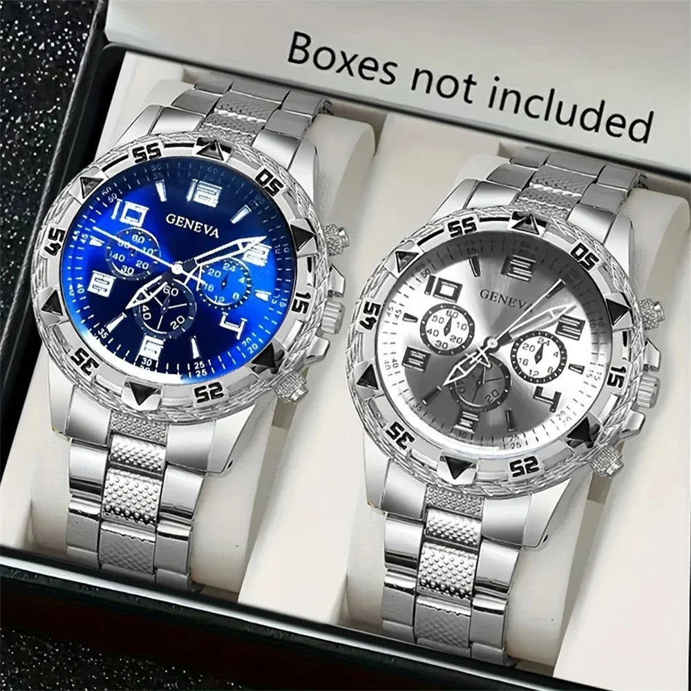 2pcs/set Men Business Watches Fashion Arabic Dial Steel