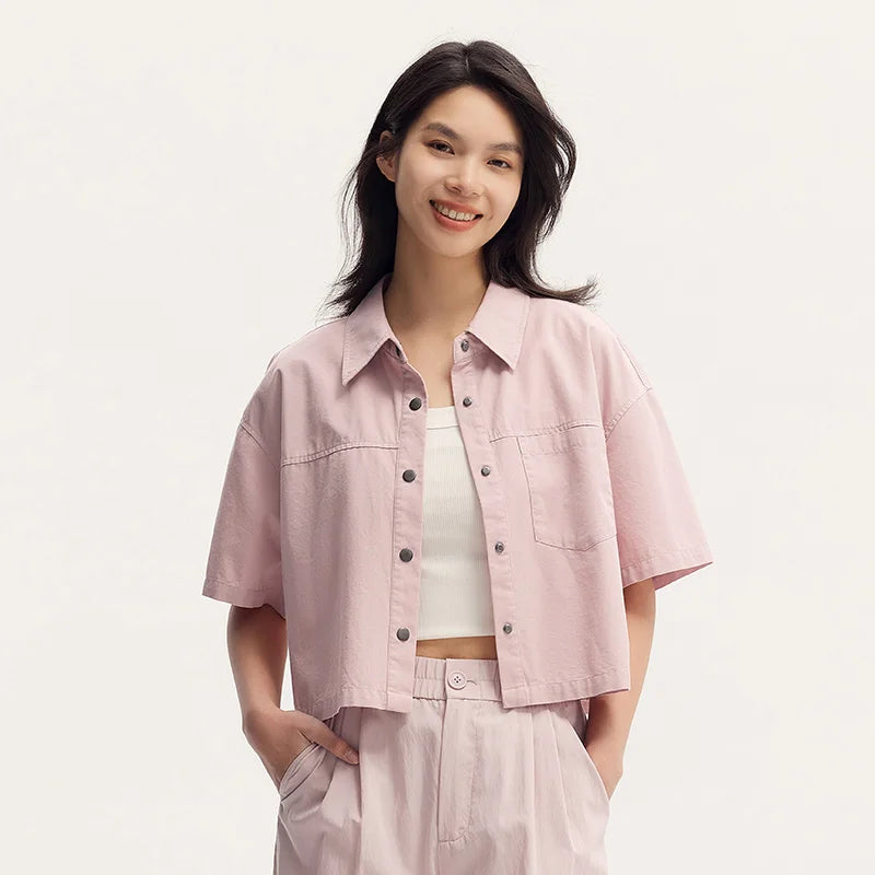 Semir Women Blouse 2024 Summer Short Blouse With Small Collar Loose Fit And Vintage-Inspired Design Shirt Female