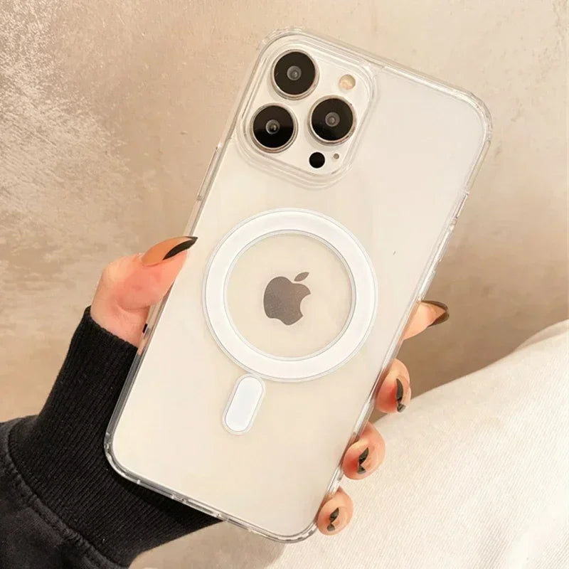 Luxury Transparet Magsafe Wireless Charging Case For iPhone16 15 14 13 12 11 Pro Max Plus Mini Magnetic Transparent Bumper Cover