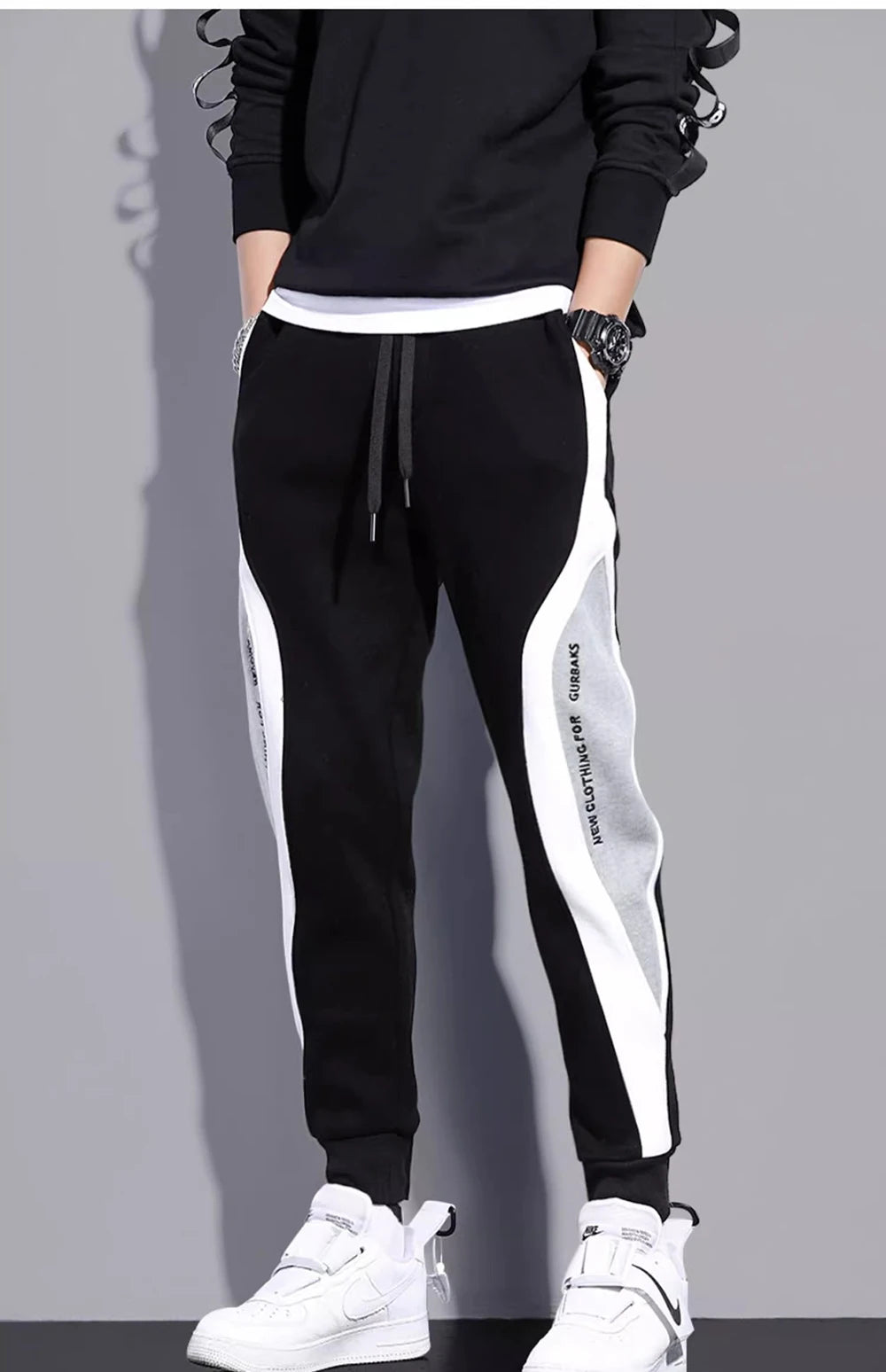 Spring Autumn Men's Sports Pants Male Loose Fitting Leggings Patchwork Running Training Casual Pants Fashion Outfit Trousers