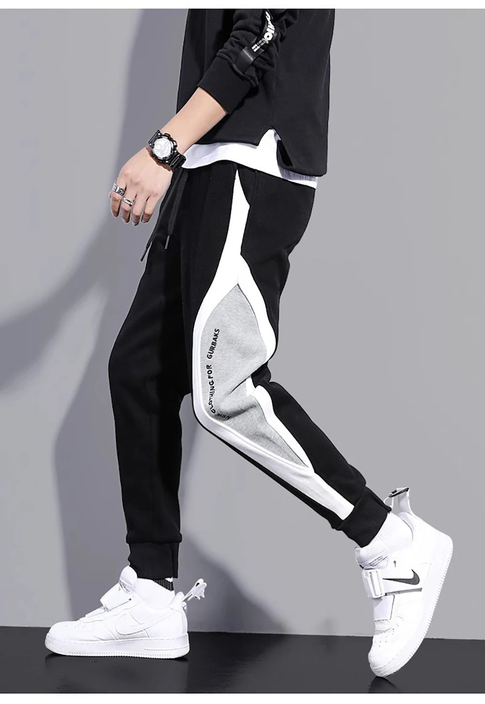 Spring Autumn Men's Sports Pants Male Loose Fitting Leggings Patchwork Running Training Casual Pants Fashion Outfit Trousers
